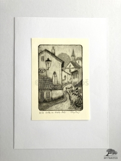 Grafický list Kočka na Novém Světě v Praze